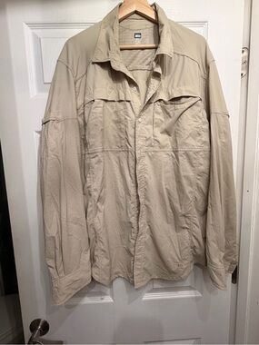 REI Men’s Beige Long-Sleeve Button-Down Outdoor Shirt